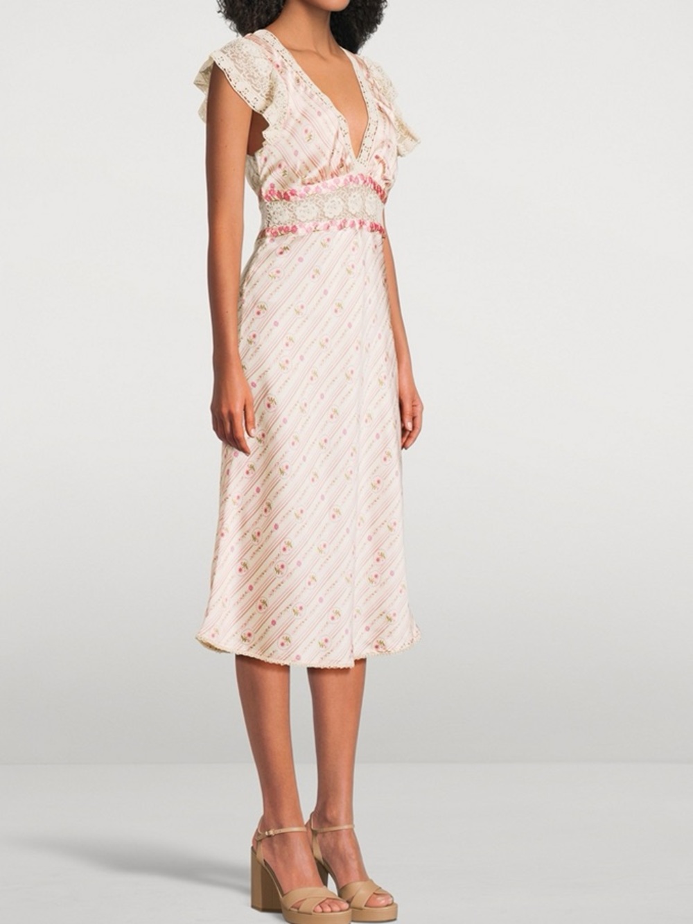 🌷Free People Bali Belle Floral Ruffle Satin Midi Dress - Picture 6 of 7